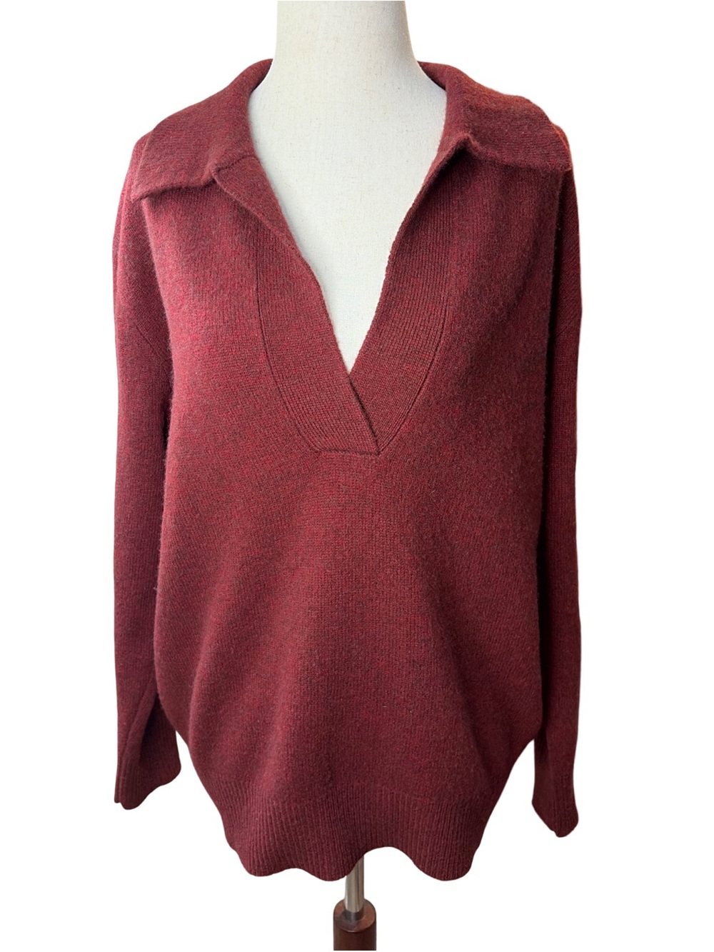 Demylee Yak and Wool Burgundy V-Neck Collar Sweater